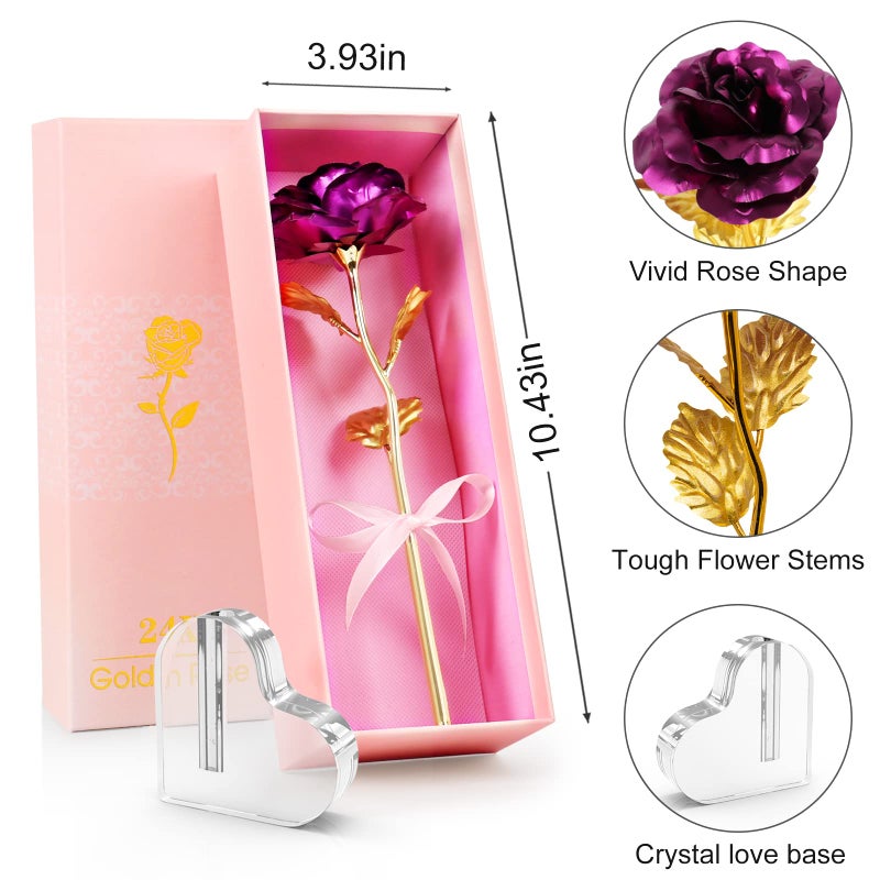 Beferr Mothers Day Rose Gifts for Mom Women Galaxy Rose Glass Crystal Flowers with Heart-Shaped Base Eternal Roses Forever Flowers Mother's Birthday Gifts for Grandma Daughters Wife Sister Kids - Image 2
